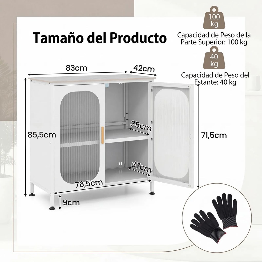 Aparador de Cozinha, 83 x 42 x 85,5 cm, Prateleira Regulável, Branco