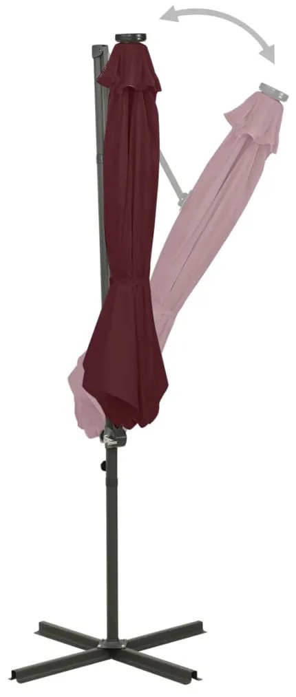Guarda-sol jardim cantilever c/ poste e luzes LED 300 cm bordô