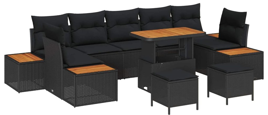 vidaXL Conjunto de Sofá de Jardim 10 pcs Preto Rattan Sintético