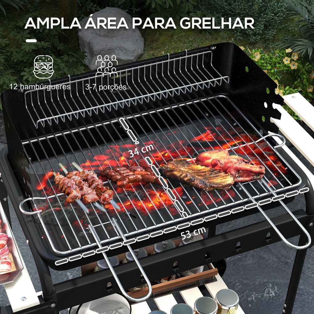 Barbecue a Carvão com Rodas Barbecue Portátil com Grelha Ajustável em
