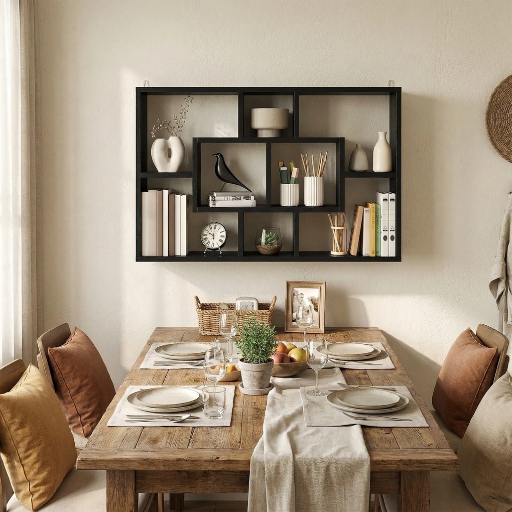 Estante de Parede Decorativa para Livros CDs com 8 Cubos 85x14,5x47,5 cm Preto