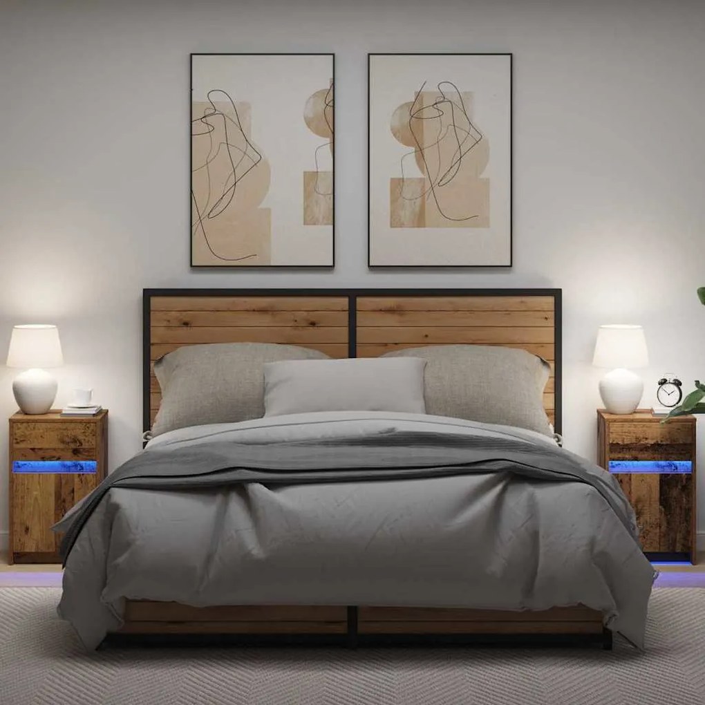 Criado-mudo LED 2 pcs Madeira antiga 38 x 34 x 61 cm Aglomerado