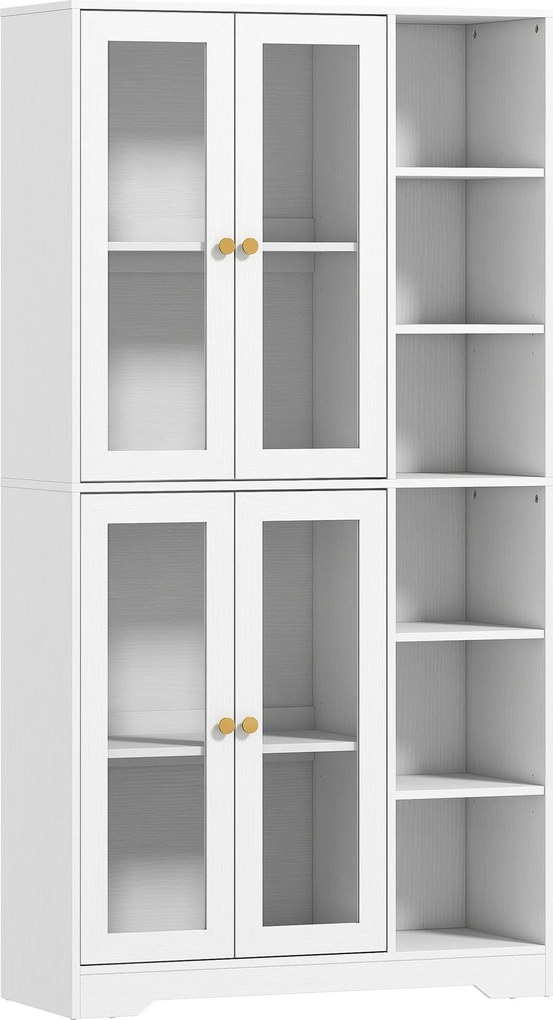 HOMCOM Buffet alto de cozinha, vitrine com 4 portas de fecho suave em vidro temperado, 90x35x172cm, branco | Aosom Portugal