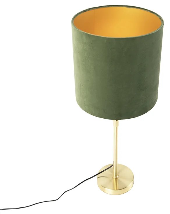 Candeeiro de mesa dourado/latão com abajur de veludo verde 25 cm - Parte Country / Rústico
