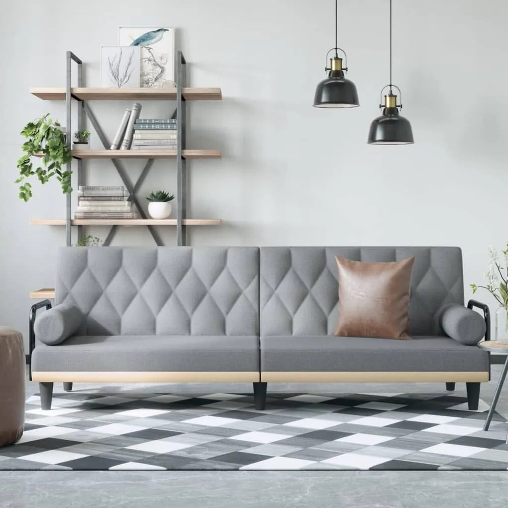 351937 vidaXL Sofá-cama com apoio de braços tecido cinzento-claro