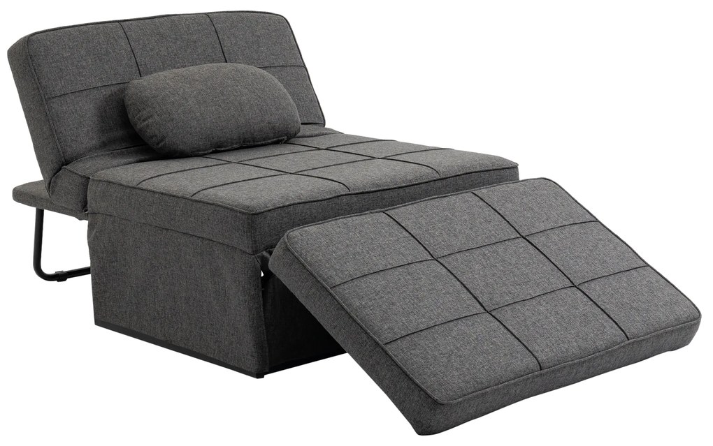 HOMCOM Sofá Cama Individual 3 em 1 Estofado em Linho Reclinável em 5 Posições com Apoio para os Pés 95x189x43cm Cinza | Aosom Portugal