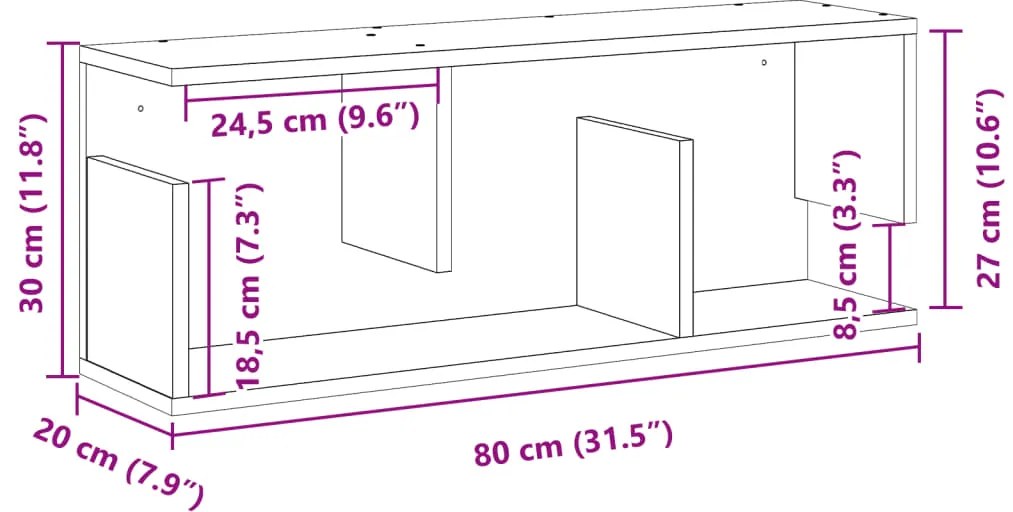Armário parede 80x20x30 cm derivados de madeira branco