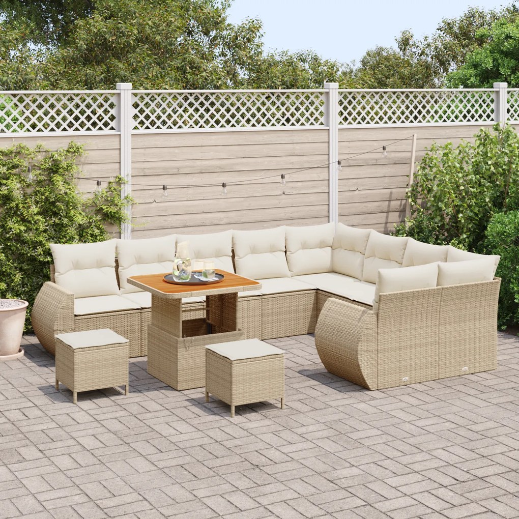 Conjunto de Sofá de Jardim com 12 Peças e Almofadas Bege Rattan Poliés