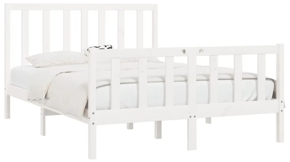 Estrutura de cama 140x200 cm madeira maciça branco