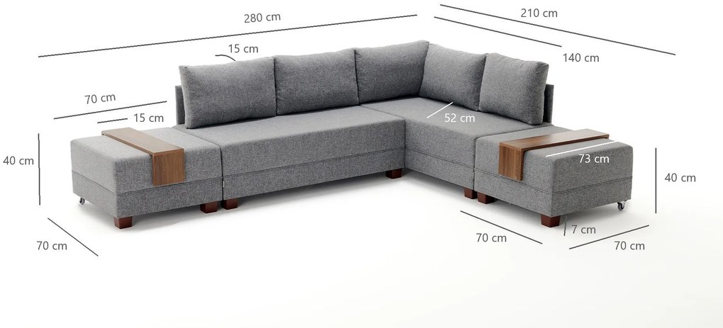 Sofá-Cama de Canto Fly – Azul – 210x70x280 cm