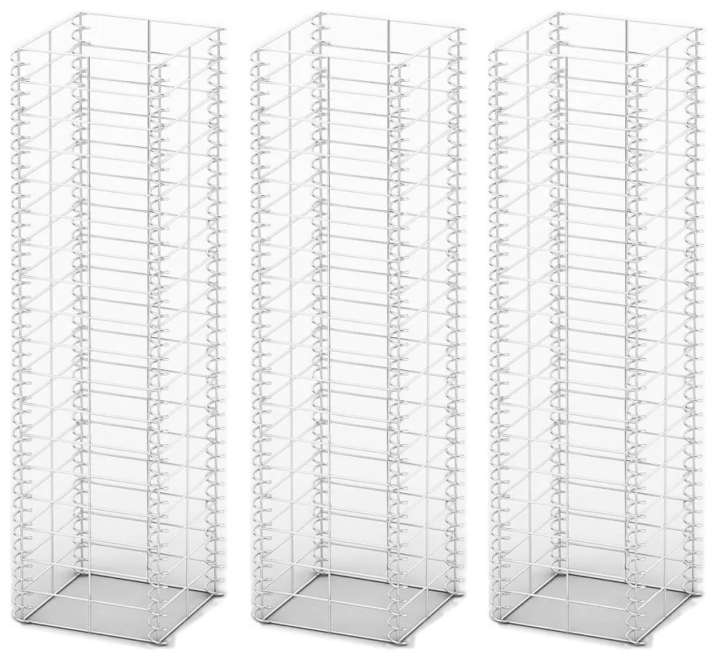 Conjunto de gabiões 3 pcs arame galvanizado 25 x 25 x 100 cm