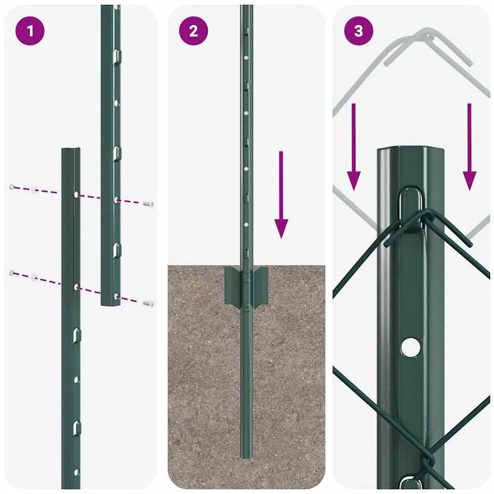 Conjunto de Cerca de Jardim Conjunto de 2 Verde Metal 25x1,5 m