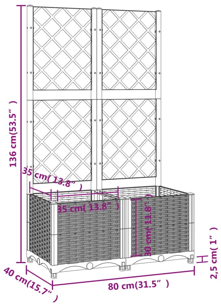 Vaso/floreira jardim c/ treliça 80x40x136 cm PP preto