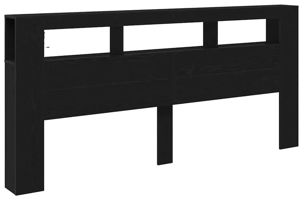 Cabeceira de Armazenamento vidaXL com Luzes LED Madeira Preta 220x18,5