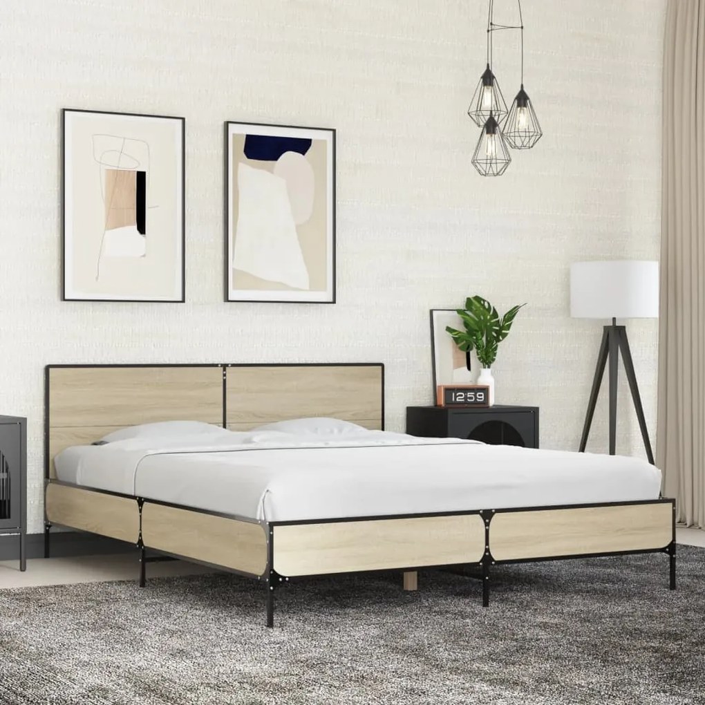 vidaXL Estrutura de cama 150x200 cm derivados madeira/metal