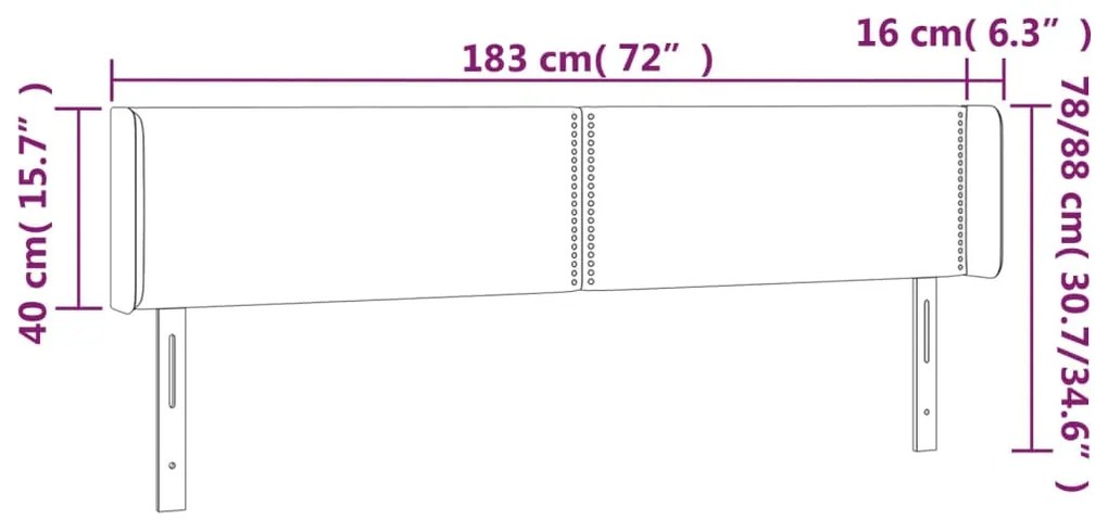 Cabeceira cama LED couro artificial 183x16x78/88 cm cappuccino
