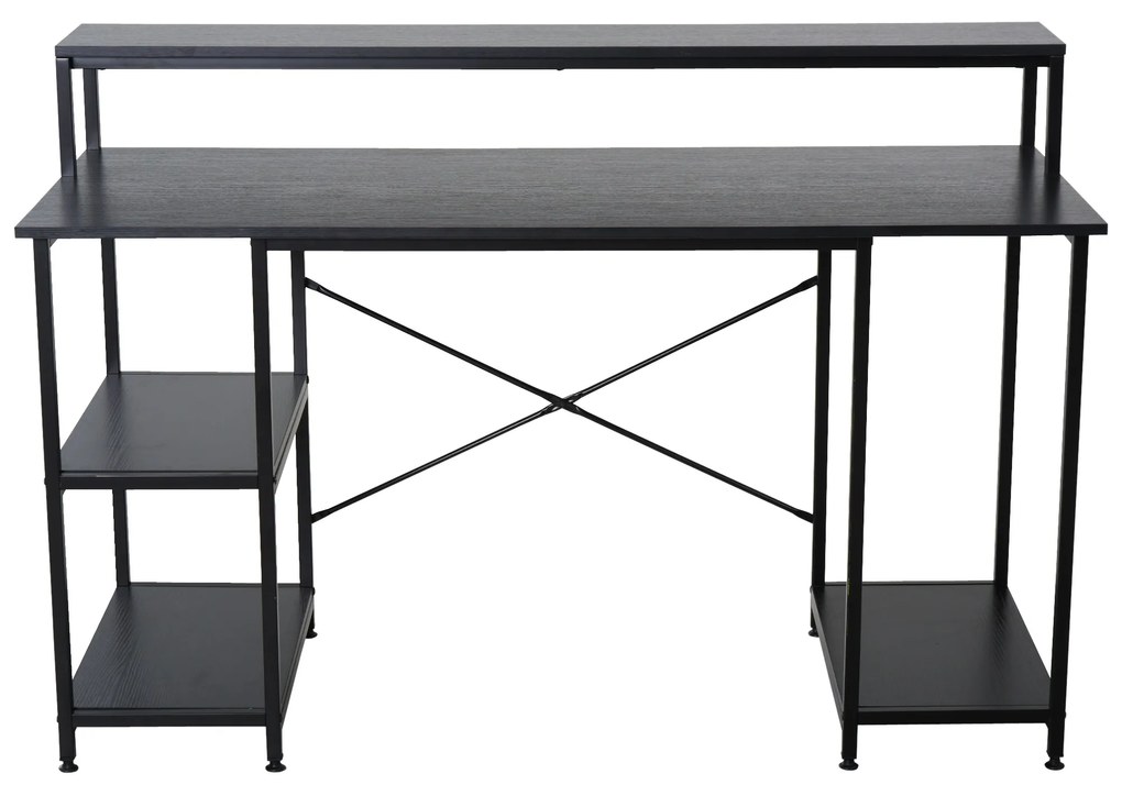 Mesa para Computador com Prateleiras Pés Ajustáveis ​​Moldura de Metal 140x60x93 cm