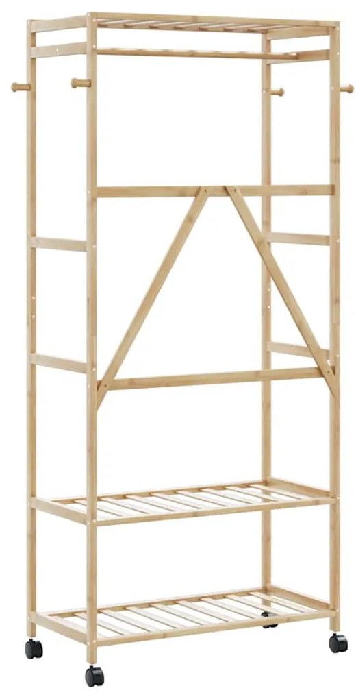 Cabide com prateleiras e rodas 90x40x179,5 cm bambu
