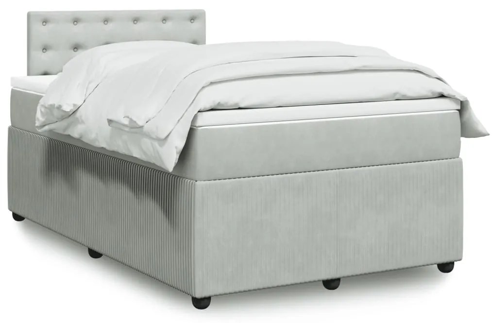 Cama boxspring com colchão 120x190 cm veludo cinzento-claro