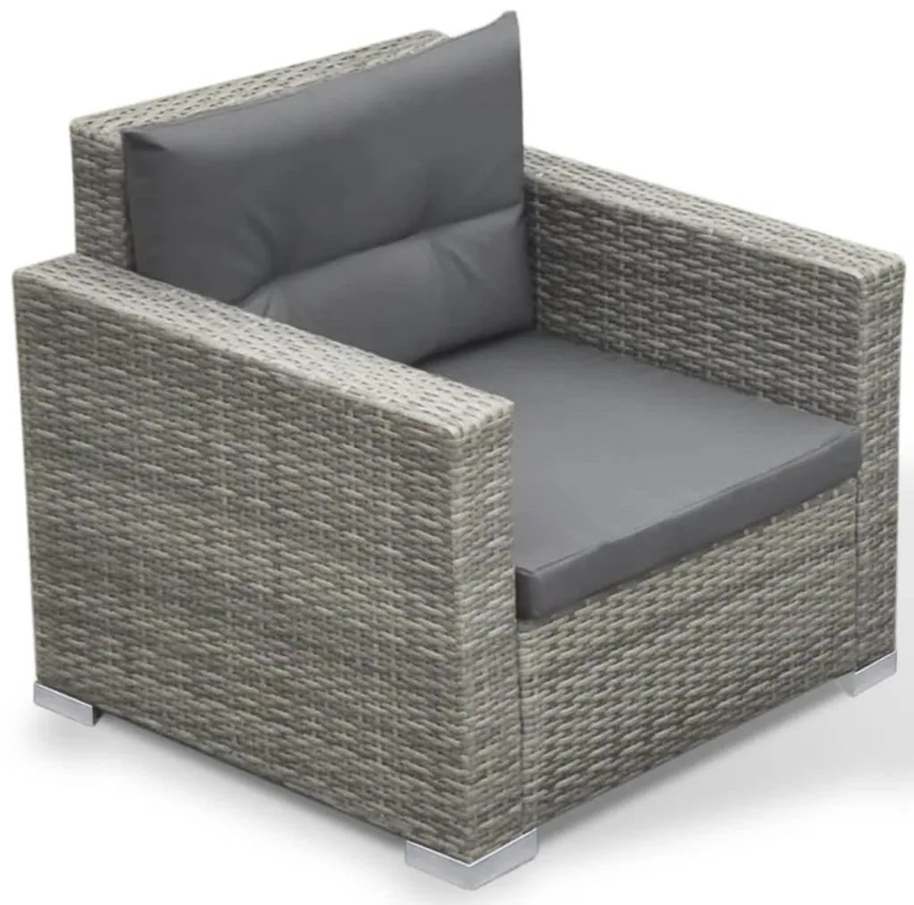 6 pcs conjunto lounge de jardim c/ almofadões vime PE cinzento