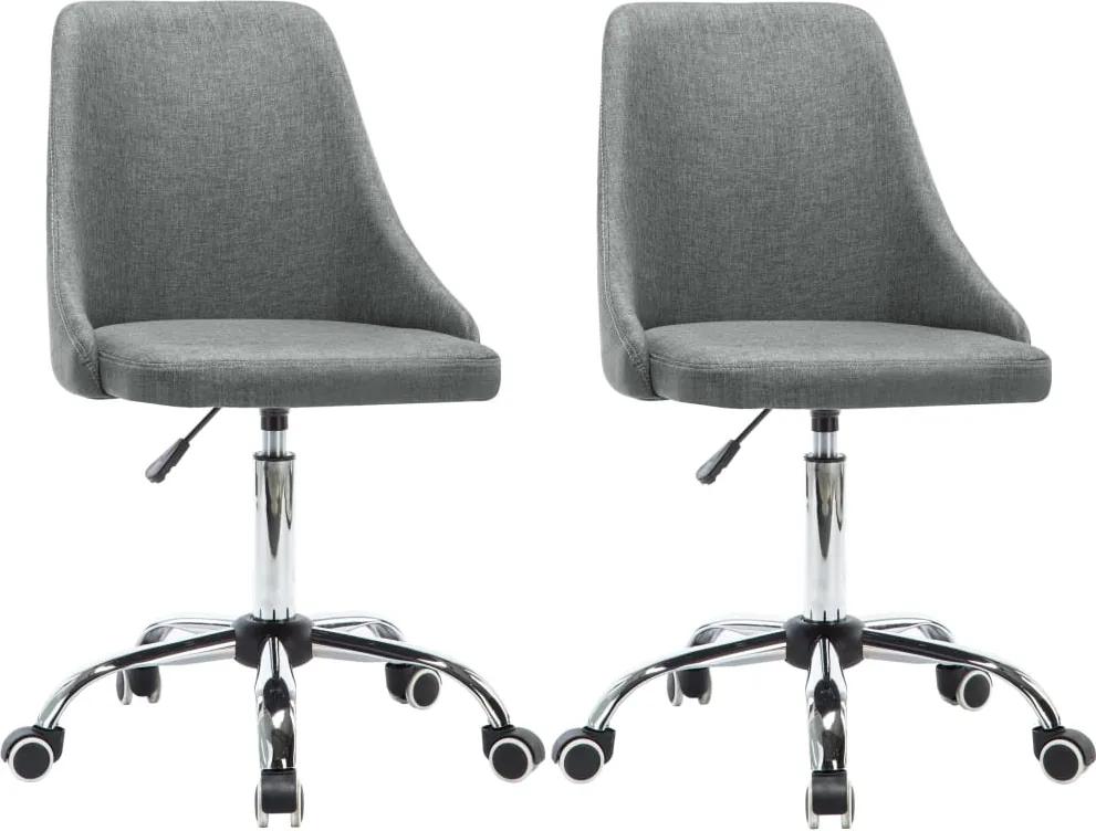 Cadeiras de Escritório com Rodas 2 pcs Tecido Cinzento Claro