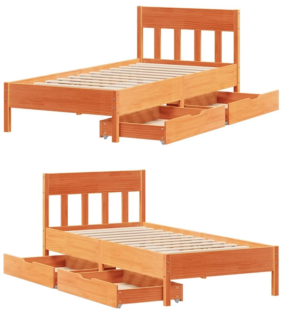 Cama sem colchão 90x200 cm pinho maciço castanho-mel