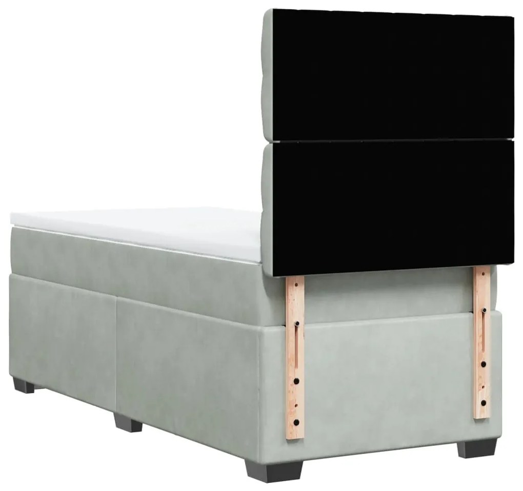 Cama com molas/colchão 90x200 cm veludo cinza-claro