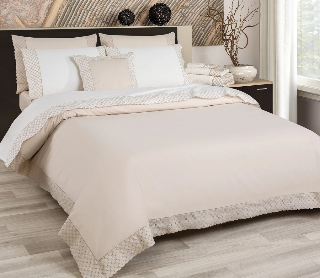 BRANCO / BRANCO - Jogo de lençóis C/ renda aplicada 100% algodão percal cor branco C/ branco: 1 lençol capa ajustable 150x200+30 cm + 1 lençol superior 240x290 cm + (2) Fronhas 50x70 cm