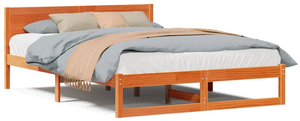 Estrutura de Cama Marrom Encerado Madeira 140 x 200 cm Simples