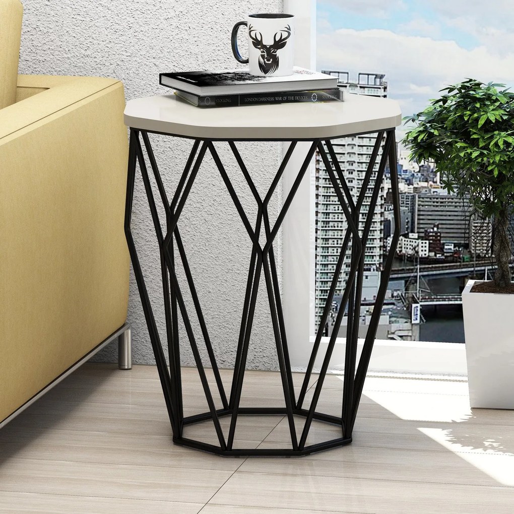 Mesa de Apoio Sofya – Creme e Preto – 46x57x46 cm