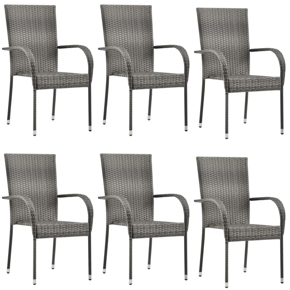 Cadeiras de exterior empilháveis 6 pcs vime PE cinzento