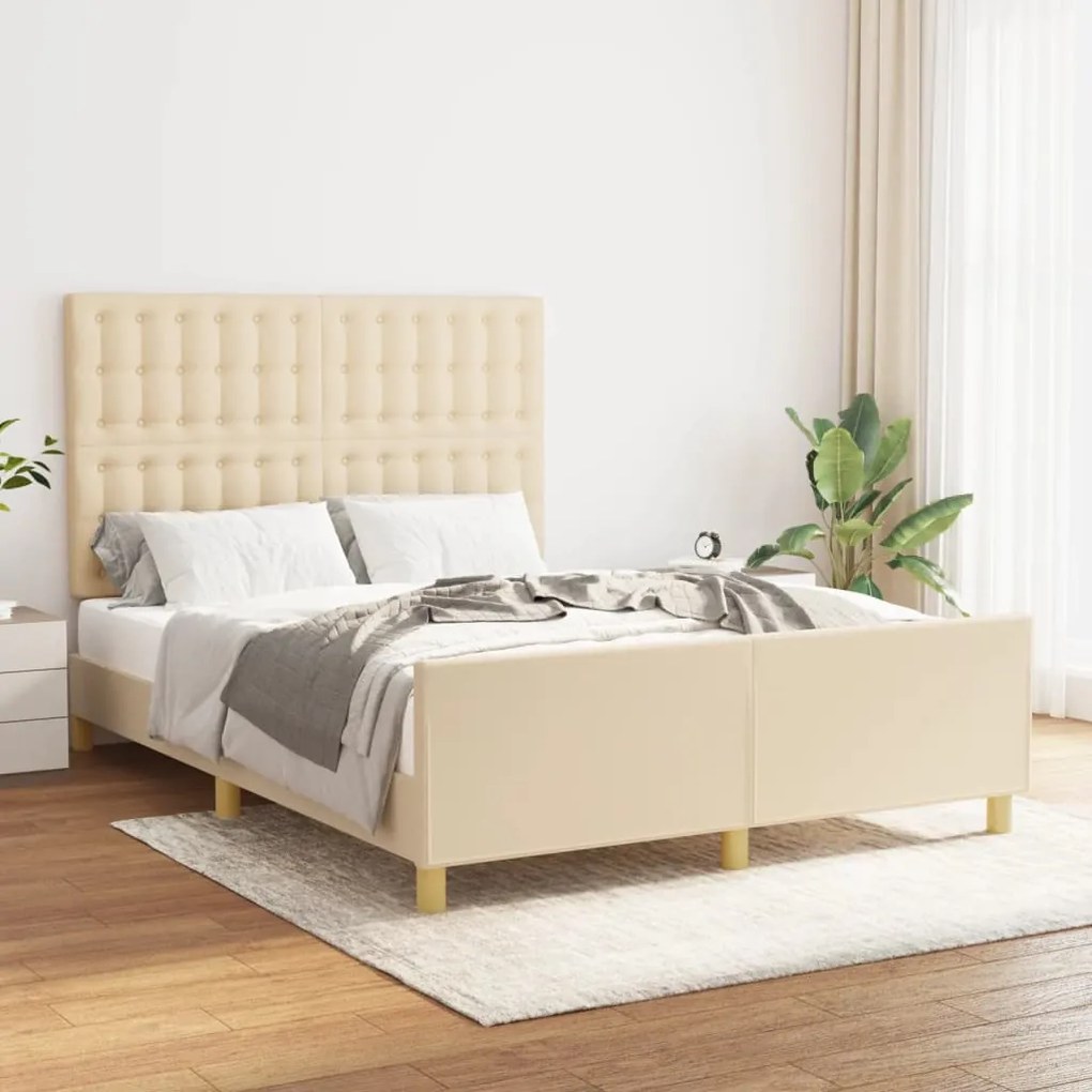 Estrutura de cama sem colchão 140x200 cm tecido cor creme