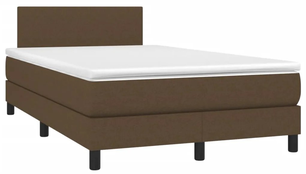 Cama box spring c/ colchão/LED 120x190cm tecido castanho-escuro