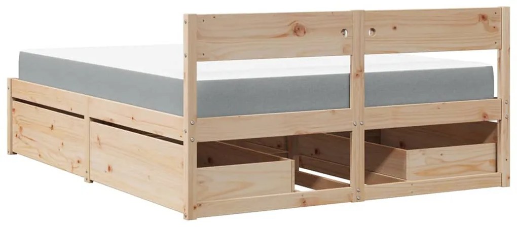 Cama com gavetas e colchão 160x200 cm pinho maciço