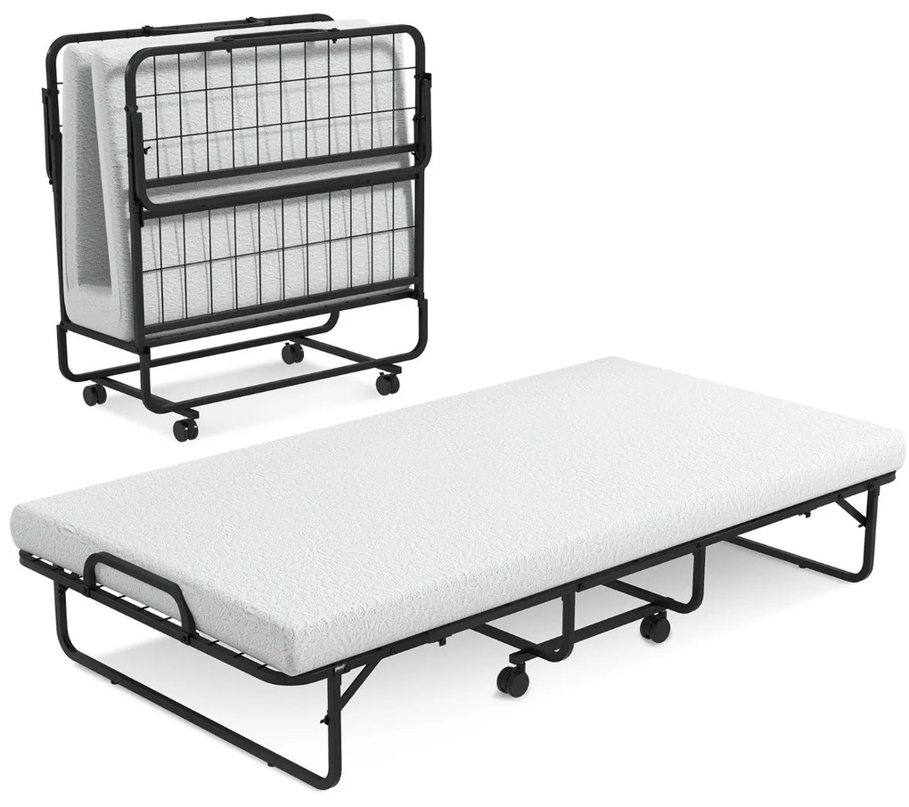 Cama dobrável com colchão de espuma viscoelástica Cama de hóspedes portátil com estrutura metálica para adultos Escritório em casa 191 x 96 x 28 cm
