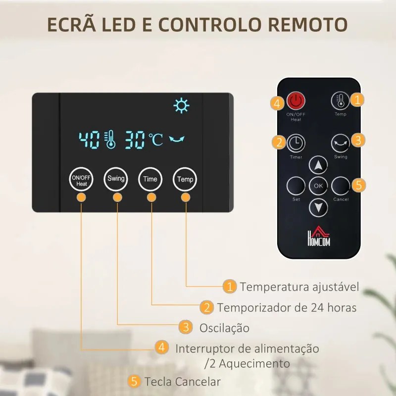 Aquecedor Elétrico de Parede - Preto - 54,5x12x21,5 cm - ABS - 1000W/2
