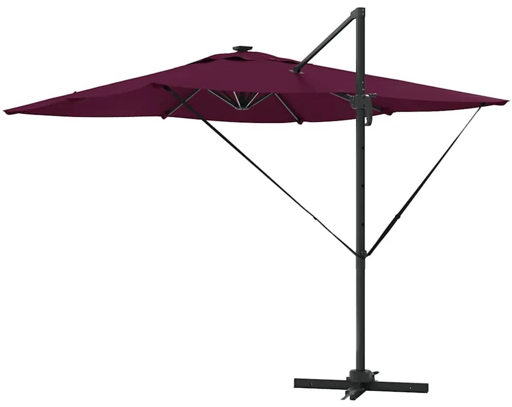 Guarda-Sol Cantilever Roma com LEDs Vermelho Bordeaux, 286 x 285 x 270