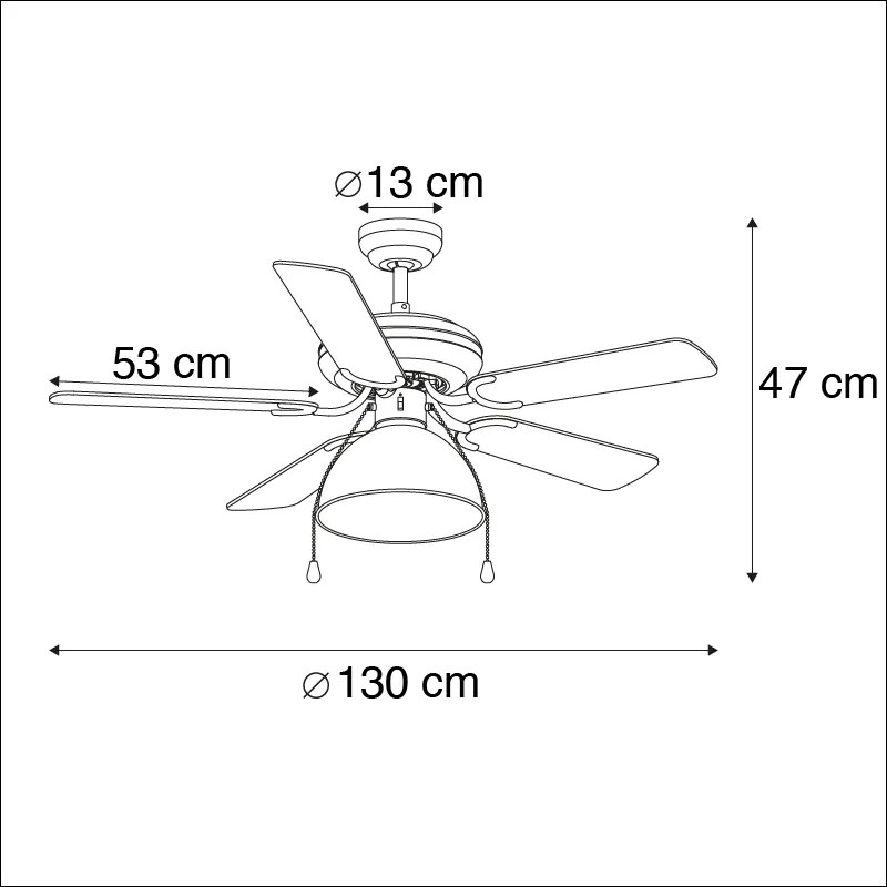 Ventilador de teto preto com bege 130cm com cordão - Mistral Magna Industrial