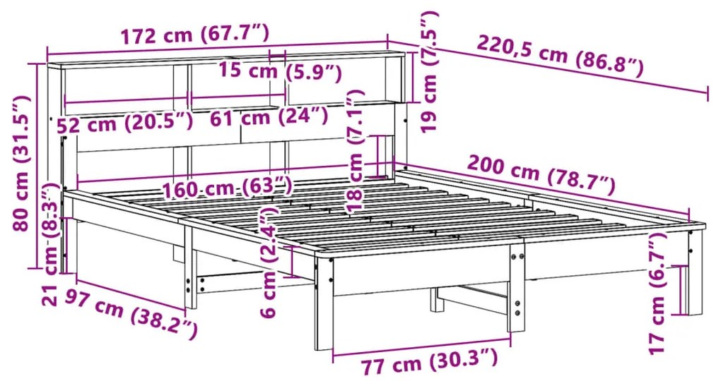 Cama sem colchão 160x200 cm madeira de pinho maciça branco