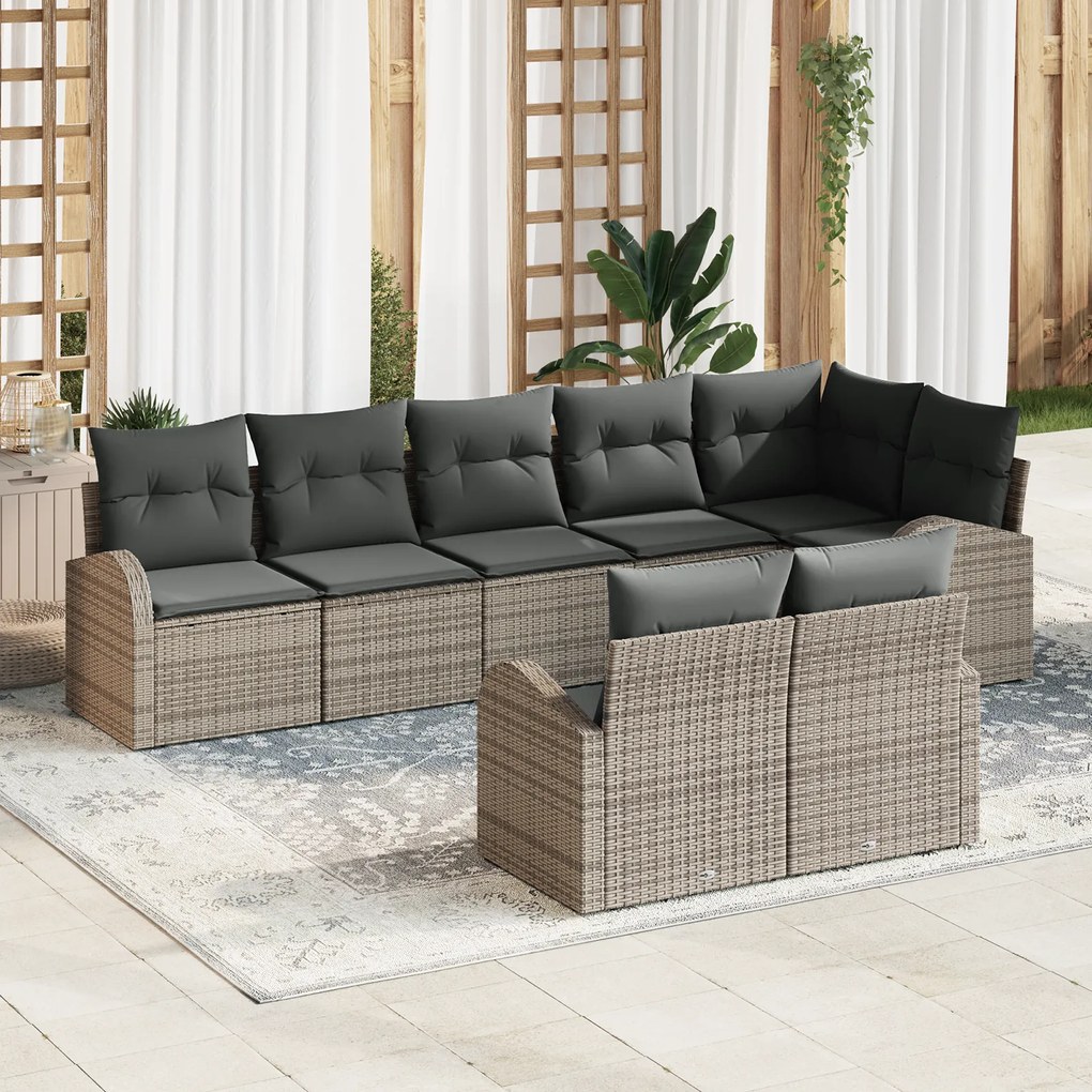 Conjunto de Sofá de Jardim de 8 Peças com Almofadas Cinza Polipropilen