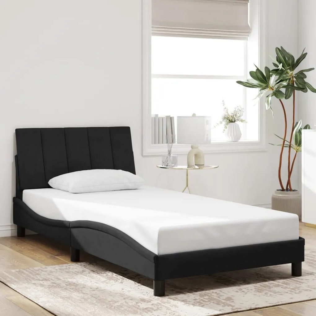Estrutura de cama sem colchão 100x200 cm veludo preto