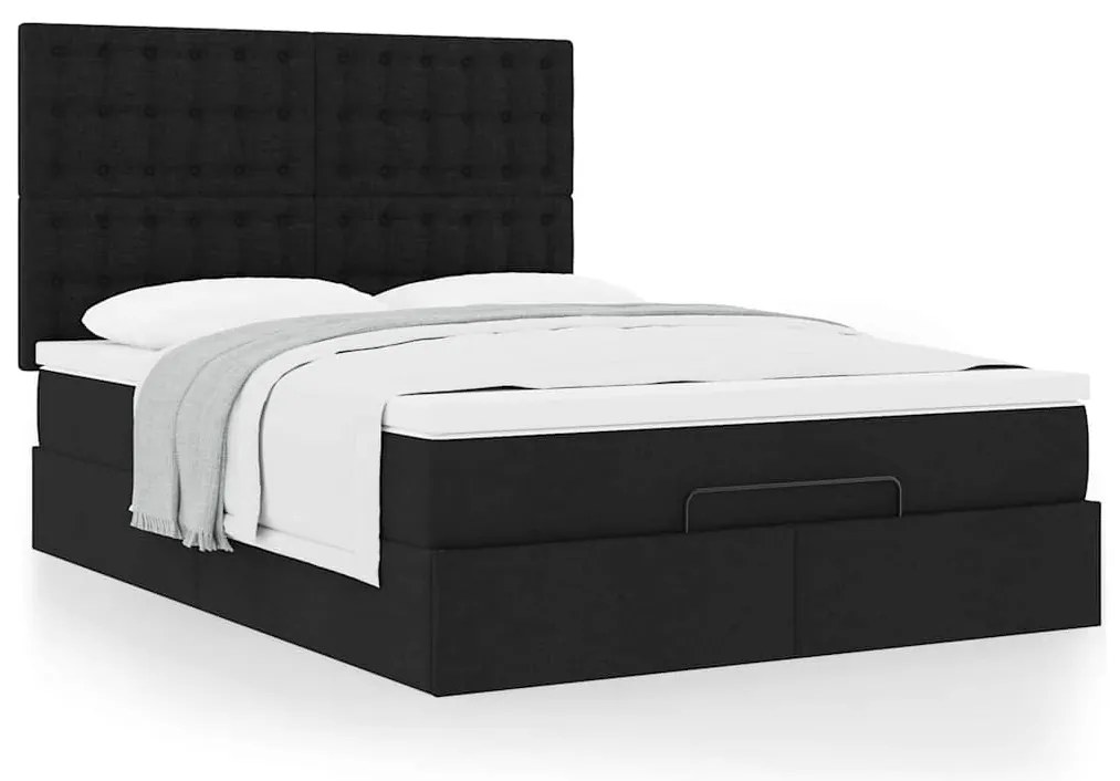 Estrutura de cama otomana com colchão 140x190 cm tecido preto