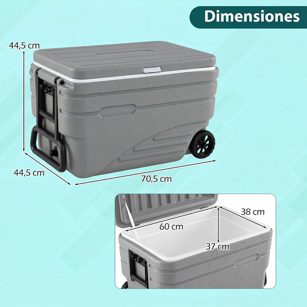 Geleira Portátil, 70,5 x 44,5 x 44,5 cm, Grande Capacidade de 80 L, Cinzento