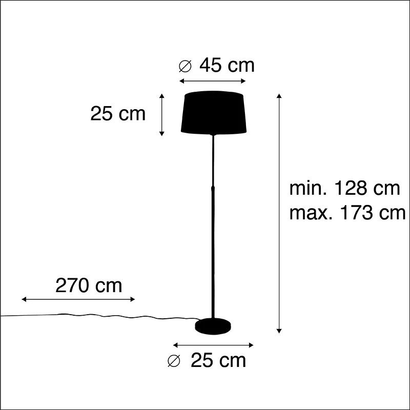 Candeeiro de pé preto com cúpula de linho branco 45 cm ajustável - Parte