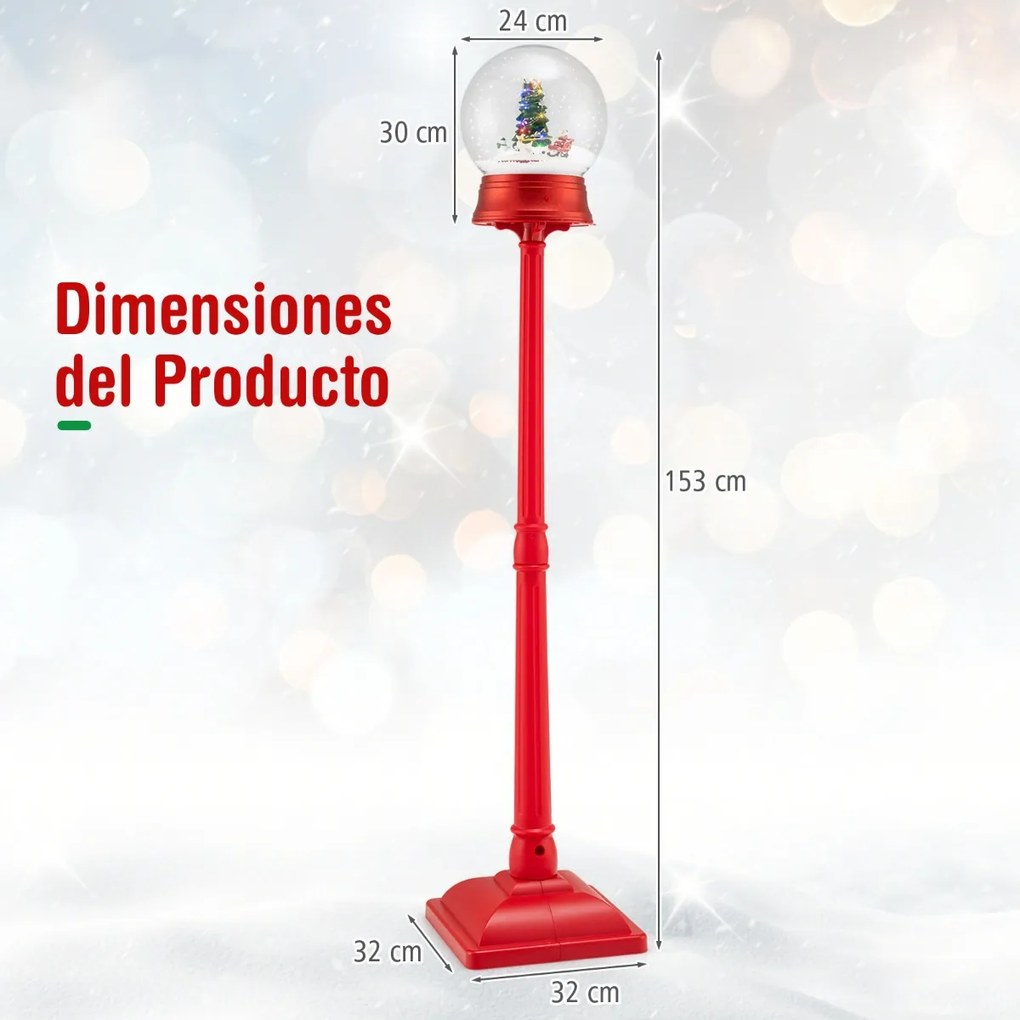 Lâmpada musical natal de 150 cm Lâmpada com globo de neve em suporte com 8 tons vermelho