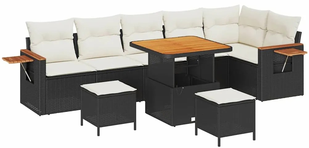 Conjunto de Sofás de Jardim com Almofadas vidaXL 9 Peças Preto Rattan