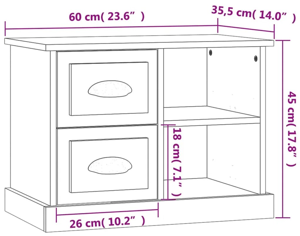 Mesa de cabeceira 60x35,5x45 cm cor carvalho fumado