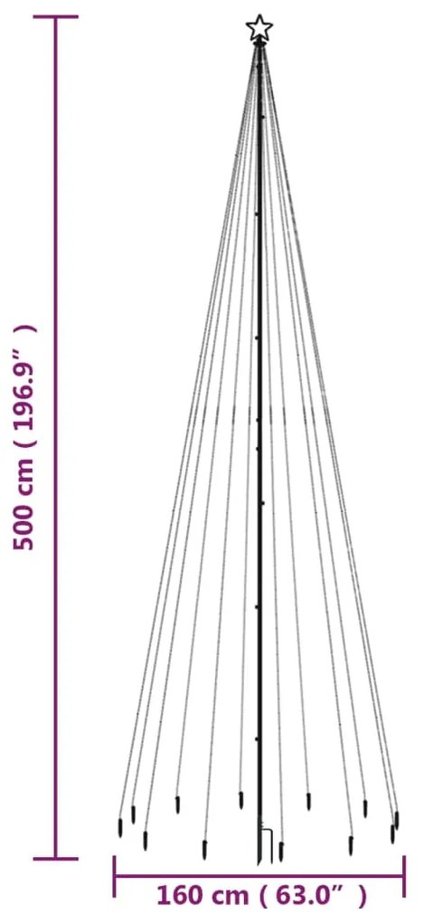 Árvore de Natal com espigão 732 luzes LED 500 cm branco quente