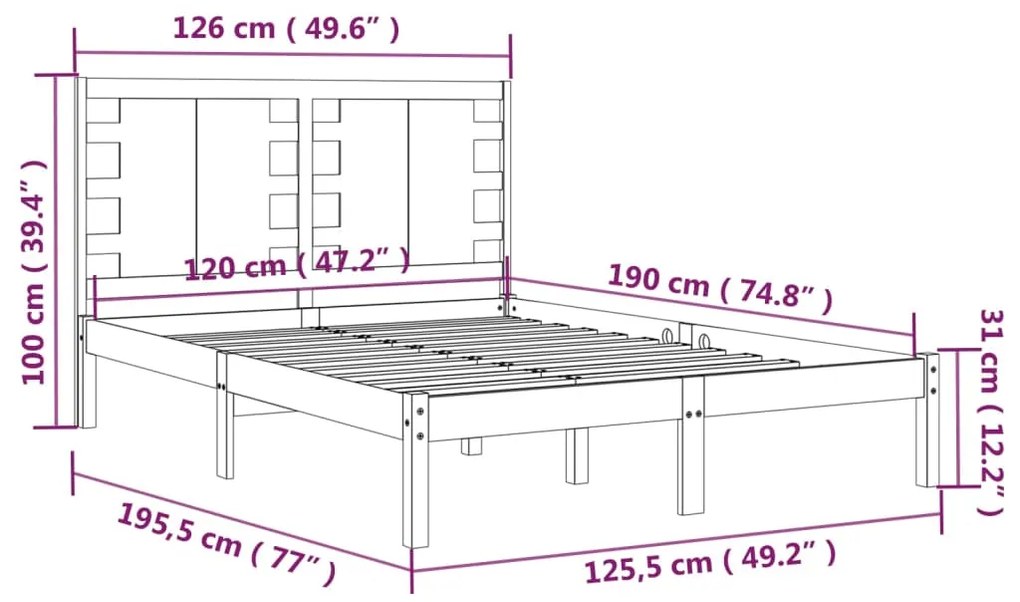Estrutura de cama pequena casal 120x190 cm pinho maciço