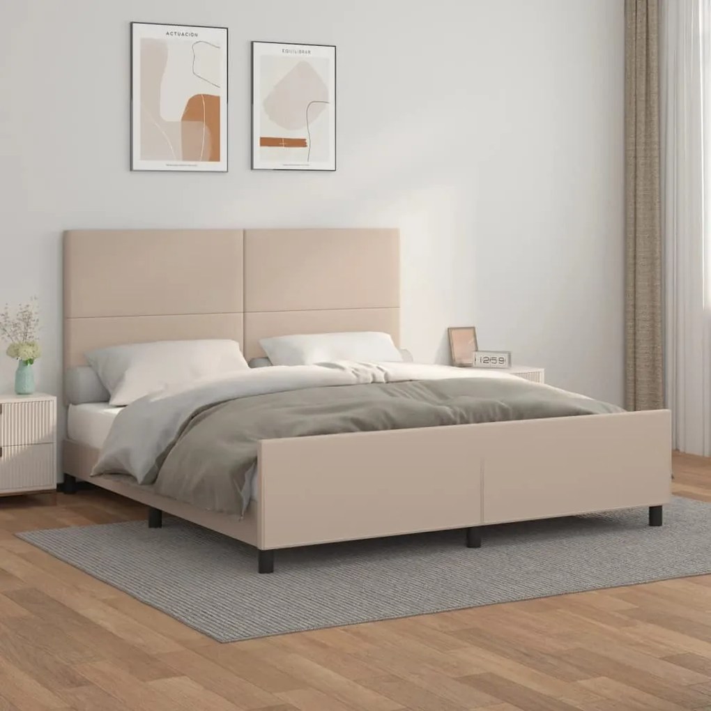 3125462 vidaXL Estrutura cama cabeceira 160x200 cm couro artificial cappuccino